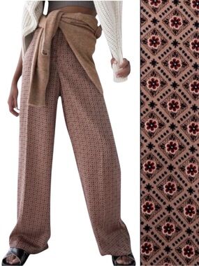 NWT Zara Satin Floral/Geo Printed Pajama Style Straight Leg Flowy Pants (S)